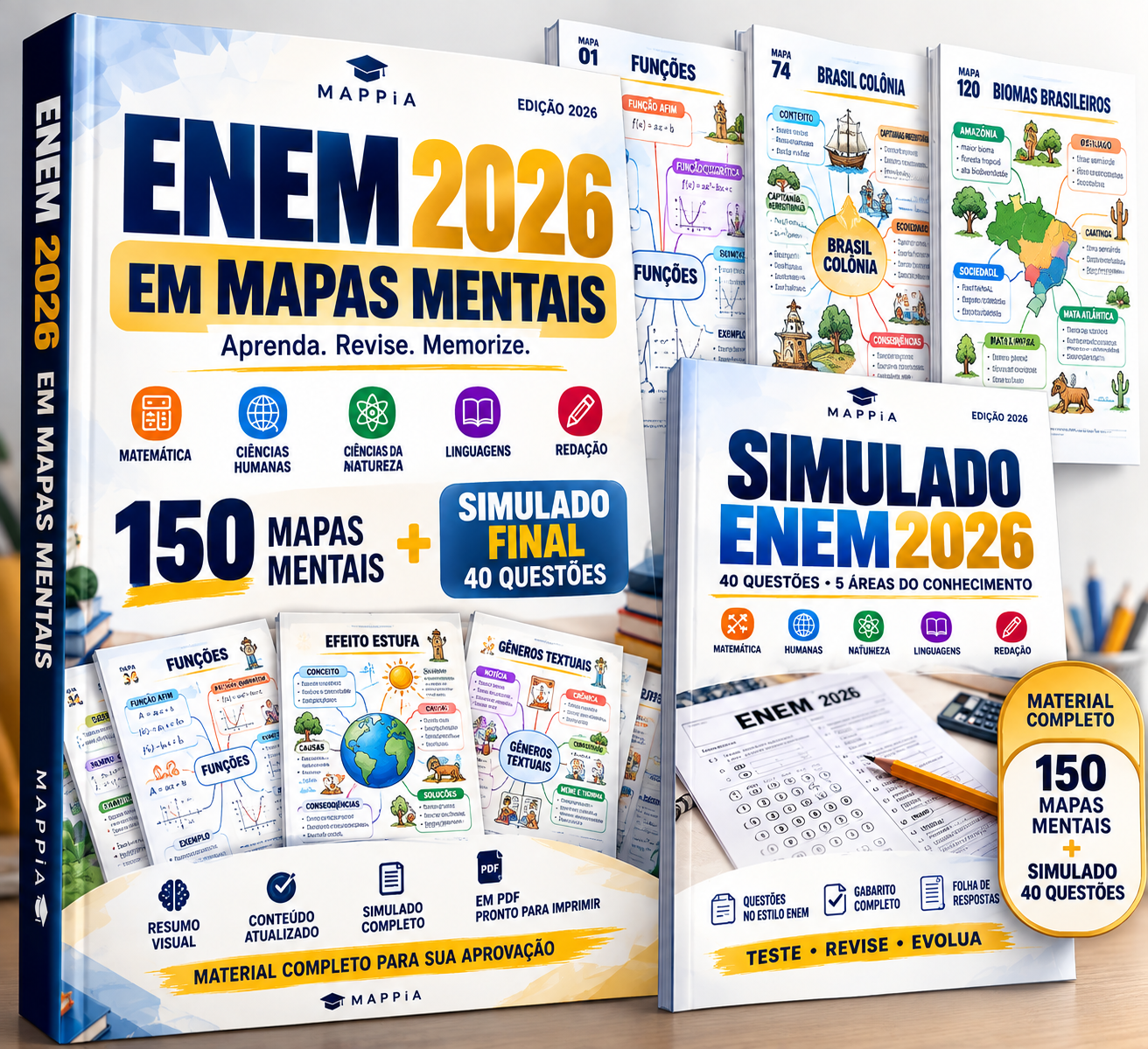 ENEM 2026 em Mapas Mentais com 150 Mapas e Simulado de 40 Questões da Mappia