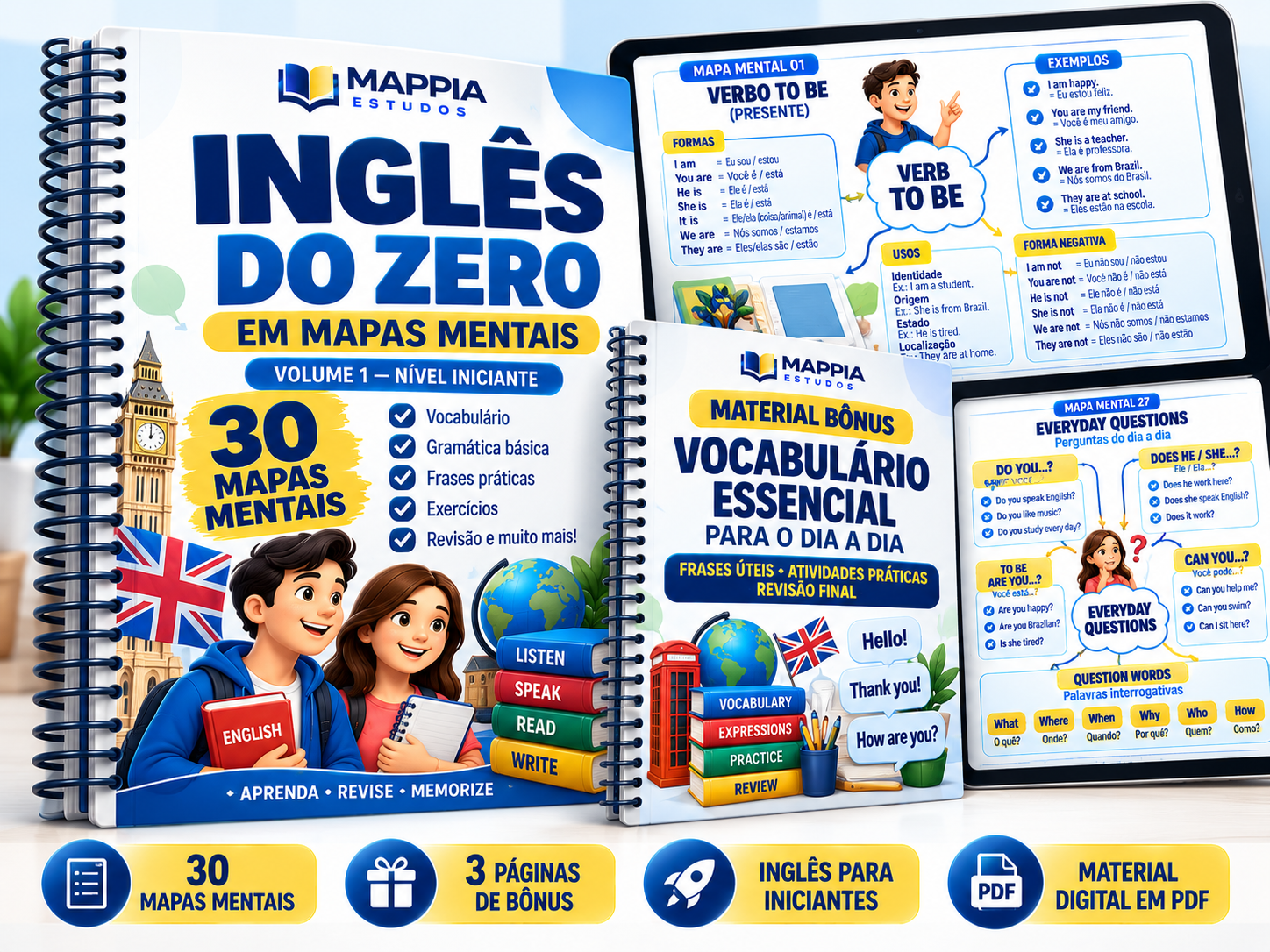 INGLÊS DO ZERO EM MAPAS MENTAIS — VOLUME 1 + BÔNUS | MAPPIA ESTUDOS